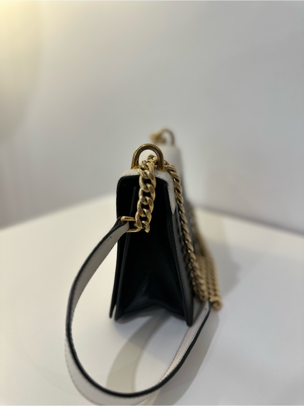 Prada White Saffiano Leather Crossbody with Gold Chain - Picture 4 of 5